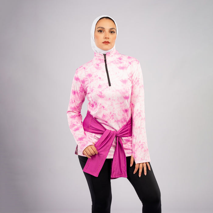 Women Long Sleeve T-shirt , Sportive, Tie-dye Pink