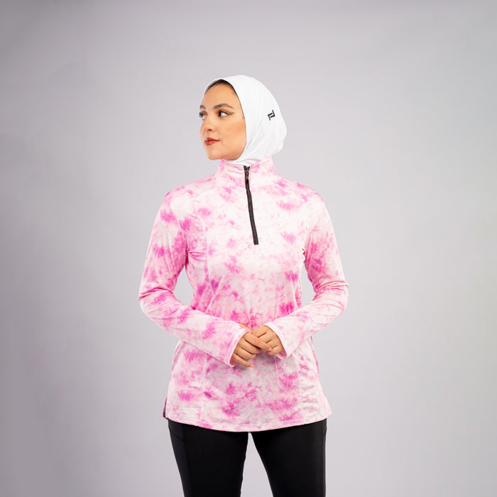 Women Long Sleeve T-shirt , Sportive, Tie-dye Pink