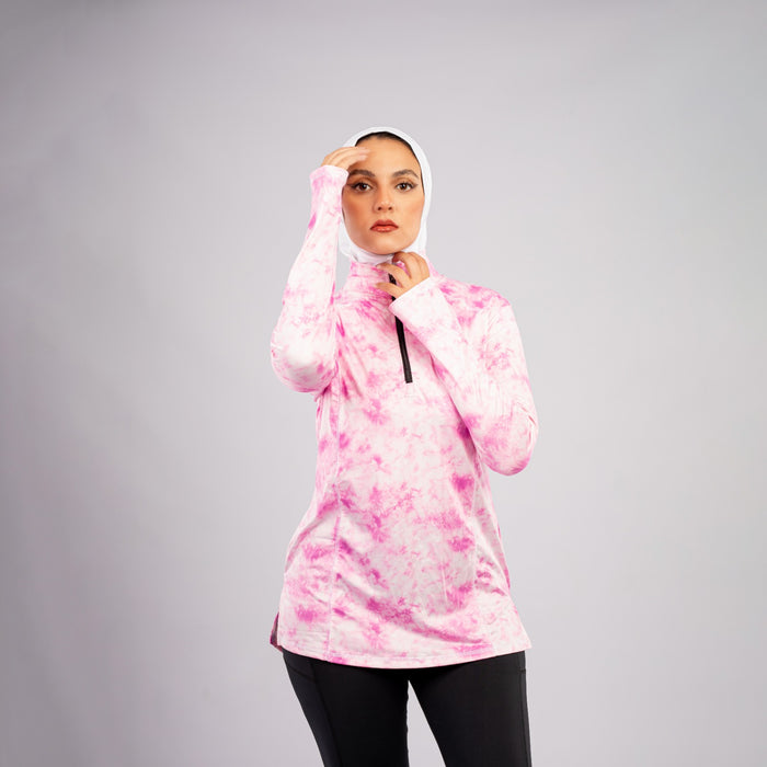 Women Long Sleeve T-shirt , Sportive, Tie-dye Pink