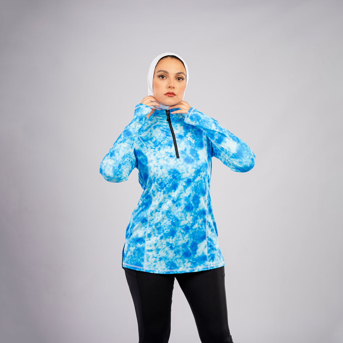Women Long Sleeve T-shirt , Sportive, Tie-dye Blue