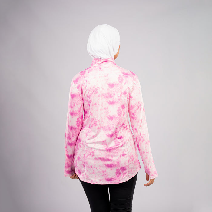 Women Long Sleeve T-shirt , Sportive, Tie-dye Pink